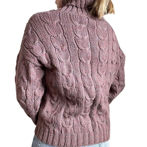 Vintage Womens Purple Red Hand Knit Fisherman Chunky Wool Cable Sweater Sz M - Picture 7 of 7